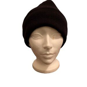 Country Leather beanie toque essential black cuffed knit hat acrylic unisex NWT